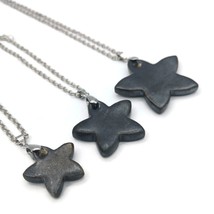 Goth Celestial Silver Black Star Choker Necklace For Women Artisan Ceramic Charm - £26.10 GBP+
