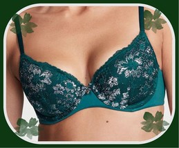 36C  Deep Pine Lace Metallic SHINE Body by Victorias Secret Lined Demi UW Bra - £31.96 GBP