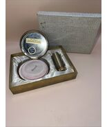 Vintage Mascot Gold Compact &amp; Lipstick Set in Box Genuine Sapphire Cup - $104.53 CAD