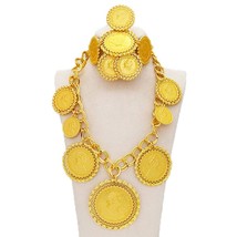 Coin Necklace/Earring/Ring/Bracelet Dubai Jewelry Sets For Women Gold Color Coin - £35.40 GBP