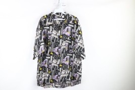 NOS Vintage 90s Streetwear Mens Large Abstract Silk Camp Hawaiian Button Shirt - £55.35 GBP
