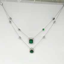 2CT Mulit-Emerald &amp; Diamanti Finti Doppio Collana 14K Placcato Oro - £198.77 GBP