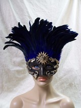 Bronze Cassius Eye Mask w/ Blue Feathers Roman Masquerade Greek Sun God Goddess - £15.69 GBP