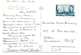 Iran Sc 1381 Shah 10R Ruins of Persepolis on postcard Air Mail to US 1972 - £4.01 GBP