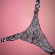 Victoria&#39;s Secret L thong panty Taupe GRAY silver SHINE STRAP VERY SEXY - $24.75