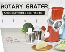 Rotary Grater Mandolin Cheese &amp; Vegetable Slicer / Shredder, 3 Steel Blades -Red - £18.16 GBP