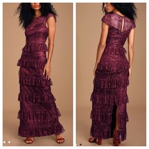 Lulus Romantic Daydreamer Burgundy Lace Tiered Maxi Dress - £68.81 GBP
