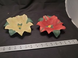 PartyLite Poinsettia Pair Ceramic Flowers Christmas Candle Holders EUC - £9.11 GBP