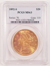 1892-S $20 Gold Liberty Double Eagle Graded by PCGS as MS-63! Early US G... - $107,656.45 MXN