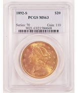 1892-S $20 Gold Liberty Double Eagle Graded by PCGS as MS-63! Early US G... - $107,656.45 MXN