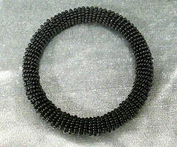 Shiny Black Bangle Bracelet Seed Bead Thick &amp; Chunky Tubular Roll  - £9.43 GBP