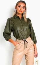 Handmade Lambskin Leather Green Women Genuine Party Casual Stylish Shirt... - £85.35 GBP