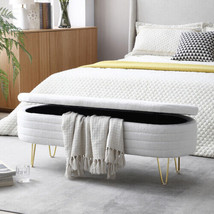46.9&quot; Width Oval Storage Bench with Gold Legs,Teddy Fabric Upholstered Ottoman - £111.37 GBP