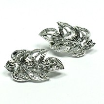 Vintage Coro Signed Leaf Cluster Clip Earrings Silver Tone Costume Jewelry - £7.90 GBP