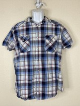 JF J Ferrar Men Size L Blue/Gray Plaid Snap Up Western Shirt Short Sleeve Pocket - £8.45 GBP