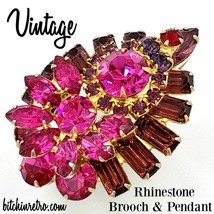 Vintage Pink Rhinestone Brooch and Pendant  - £29.48 GBP