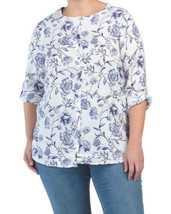 New Cynthia Rowley White Blue Florak Linen Tunic Blouse Size 1 X Women - £37.03 GBP