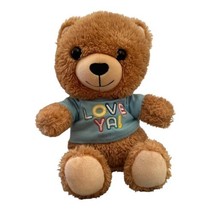 Hallmark Love Ya Blue Rainbow T-Shirt Brown Teddy Bear 8&quot; Soft Plush Stu... - $12.86