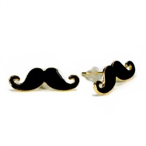 MOUSTACHE EARRINGS Post Stud Pair Enamel Jewelry Black Handelbar NEW Mus... - $3.95