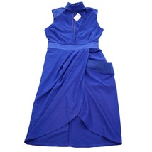 CQ Cocktail Dress Women S Blue Pleated Tulip Hem Plunge Mock Neck Zip NWT! - £23.55 GBP