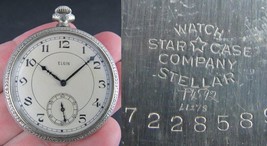 antique pocket watch Elgin &quot;STELLAR&quot; 12s 17j 1927 open face STAR WATCH C... - $88.81