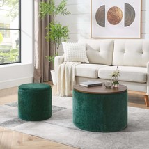 2-Piece Set Round Chenille Storage Ottoman with Small Stool - $254.75