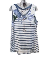 NWT LuLaRoe XL White & Blue Striped & Floral KRISTINA Oversized Tank Top - $35.63