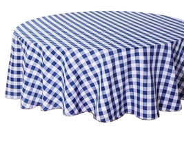 Tektrum 60&quot; Round Tablecloth-Waterproof/Wrinkle Free - Blue/White Checker - £16.41 GBP