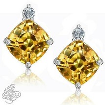 3.06CT Women Unique 14K Gold Plated 925 Silver Canary Cushion Cut Stud Earrings - £40.08 GBP