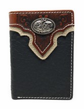 Western Tooled Genuine Leather Rodeo Men&#39;s Short Trifold Wallet in 2 colors (Bla - £15.77 GBP