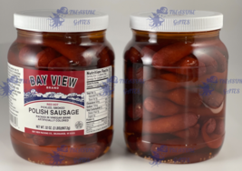 Bay View Brand Pickled Polish Sausage 32 Ounce Jar Bar Tavern Food (2 Pack) - £39.22 GBP