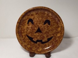 Halloween Pumpkin Face Small Plate 6-1/2&quot; Candy or Nut Dish Tennessee Clayworks - £16.58 GBP