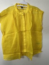 Banana Republic Oversized Shirred Yellow Ramie Button Down Blouse Top Size Large - $39.99