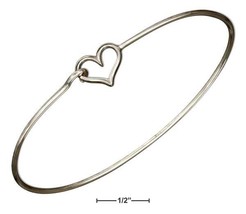 Sterling Silver Wire Heart Bangle Bracelet - £57.72 GBP