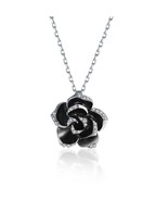 White Gold Plated Large Onyx Rose Petal Necklace - £19.97 GBP