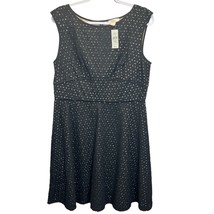 Loft Eyelet Dress Black Size 12 Sleeveless A-Line Overlay Round Neck Kne... - £30.10 GBP