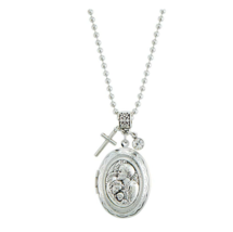 Holy Family Devotional Locket Necklace Pendant LONG 28&quot; CHAIN Catholic - $13.49