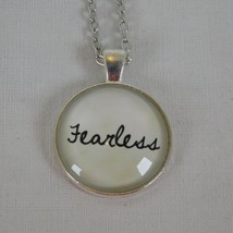 Fearless Word Black White Song Silver Tone Cabochon Pendant Chain Neckla... - £2.38 GBP