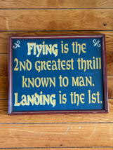 Painted Blue Red &amp; Yellow Wood FLYING IS THE 2ND Greatest Thrill Wall Pl... - $19.39