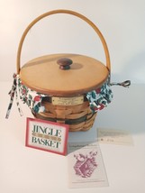 Longaberger Christmas Green holly Jingle Bell Basket 1994, Protector, Liner, Lid - $34.29