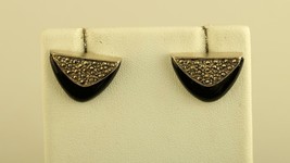 Vtg Sterling Silver 925 Stunning Marcasite &amp; Onyx Modern Art Deco Stud Earrings - £37.54 GBP