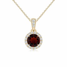 ANGARA Claw-Set Round Garnet Pendant with Diamond Halo in 14K Solid Gold - £423.20 GBP