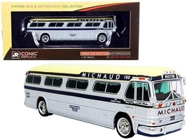 1959 GM PD4104 Motorcoach Bus &quot;Boston&quot; &quot;Michaud Lines&quot; Silver and Cream with Da - £44.28 GBP