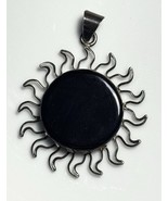 Vintage Sunburst Black Stone Sterling Pendant 1.75&quot; Starburst Marked 925... - $126.29 CAD