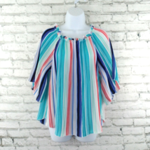 Worthington Womens Blouse Small Multi Color Striped Bell Sleeve Elastic Neck - £14.49 GBP