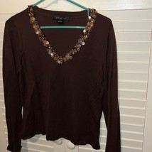 August silk knits V-neck embellished blouse size medium - £11.55 GBP