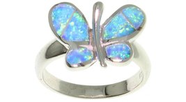 Jewelry Trends Created Blue Opal Butterfly Sterling Silver Ring Size 9 - £35.27 GBP