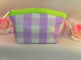 New Clinique Makeup Cosmetic Bag Case Purse Purple &amp; White Checked  Travel Home - £8.27 GBP