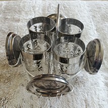 KIMIKO Bar Glasses Coasters Set Pewter Silver Roman Gladiator Crest Hi Ball Vtg - £59.79 GBP