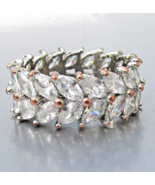Two Row Marquise Cubic Zirconia Copper Dots Vintage CZ Band Ring Sz 5 - $12.86